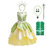 Lito Angels Vestito Costume da Principessa Tiana e il Ranocchio con Accessori per Ragazza Taglia 8-9 anni, Verde