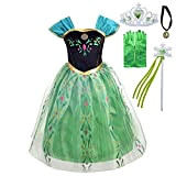 Lito Angels Vestito Costume Incoronazione Principessa Anna con Corona e Accessori per Bambina, Taglia 5-6 Anni, Verde