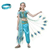 Lito Angels Vestito Costume Principessa Jasmine per Bambina, Completo di Top con Strascico di Pavoni, Fascia e Pantaloni, Taglia 9-10 ...