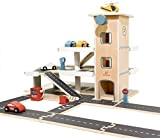 Little Log Garage in legno per parcheggio auto, con accessori, garage con elicottero, 70 x 50 x 36,5 cm