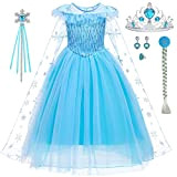 LiUiMiY Ragazza Abiti da Principessa Bambini Fancy Costumes di Halloween Carnevali Vestito da Festa Mantello Lungo Blu, 120-130 (Etichetta 130)