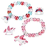 LIUJZZJ Set di 4 braccialetti con unicorno per ragazze, braccialetti colorati con perline con unicorno arcobaleno e anelli regolabili per ...