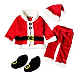 Loalirando Set Costume di Babbo Natale Bimbo Unisex 0-3 Anni 4Pcs Cardigan a Maniche Lunghe + Pantaloni + Cappellino + ...