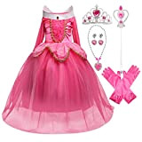 LOBTY Costume da Principessa Aurora con Spalle Scoperte per Bambina Costume Rosa per Bambini Costume da Festa di Natale di ...