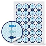 Logbuch-Verlag 24 etichette adesivi rotondi pesci blu azzurro battesimo comunione bambini oceano fai da te bricolage compleanno