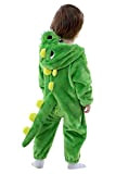 LOLANTA Costume da dinosauro per bambino, Tutina in Pile Felpa con Cappuccio(Verde,2-3 anni
