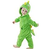 LOLANTA Costumi Carnevale Dinosauro Bambini, Tutina con Cappuccio (2-3 Anni, Verde Scuro)