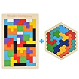 Loscrew Puzzle in legno Tetris Hexagon per bambini Tangram Puzzle, Montessori, regalo educativo per bambini e adulti