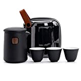 LTJX Portatile Set da tè Kung Fu, con Borsa, Ceramica Teiera da Viaggio, 1 Teiera E 3 Tazze da tè ...