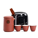 LTJX Portatile Set da tè Kung Fu, con Borsa, Ceramica Teiera da Viaggio, 1 Teiera E 3 Tazze da tè ...