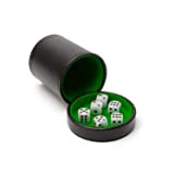 Luck Lab Tazza per dadi in pelle nera con coperchio, con 6 dadi di perle coordinate, interno in velluto verde ...