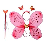 LUOEM, costume da fata per bambina con ali di farfalla, bacchetta magica e diadema, giocattolo formato da 3 pezzi (rosso ...