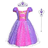 M MUNCASO Rapunzel - Vestito da principessa, con corona e bacchetta magica, per bambini, costume da cosplay, per l'estate, per ...