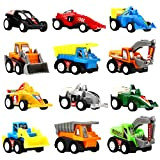 Macchinine Giocattolo con Molla Set di 12 Pezzi Assortiti, Camioncini, Scavatori e Mini Macchine da Corsa per Bambini e Ragazzi