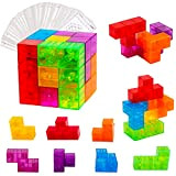 Magnetico Blocchi di Giocattoli, Cubo Puzzle Magnetico, 7 Puzzle Magnetico di Mattoni e 54 Carte Intelligenti, magnetici Piastrelle Brainteaser Puzzle ...
