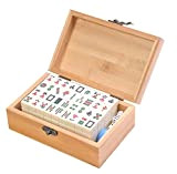 Mahjong / Majiang Set, pedine Bianche di Imitazione di Avorio, in Cassetta Elegante di bambù (16,5cm x 10,5cm x 6cm) ...