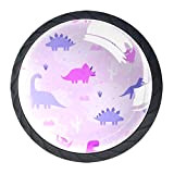 Manopola per cassettiera con dinosauri pastello rosa e viola, con viti, 4 pezzi