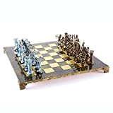 Manopoulos Archers Large Chess Set - Blue&Copper - Brown Chess Board