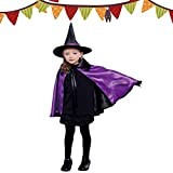 Mantello da Strega di Halloween, Halloween Costume Strega Bambina, Mantello da Mago per Bambini con Cappello y Borsa di zucca, ...