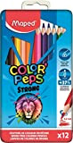 Maped - Matite colorate resistenti Color Peps, 12 matite per colorare ultra resistenti ed ergonomiche, scatola di metallo da 12 ...