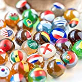 MARBLEFLAGS Biglie di cristallo per bambini con bandiere dei paesi della Coppa del Mondo 32 esclusive biglie di dimensioni standard ...