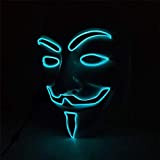 Maschera LED V per Vendetta Mask Legare di El Illumina in su per Halloween Cosplay Anonymous Partito,Blu