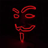 Maschera LED V per Vendetta Mask Legare di El Illumina in su per Halloween Cosplay Anonymous Partito,Rosso
