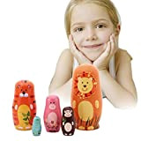 Matryoshka per Bambini- Bambole di legno per nidificazione, motivo: tigre, orso, maiale, scimmia, gufo, matrioska russa, decorazione per la tavola ...