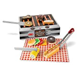 Melissa & Doug- Grill & Serve BBQ Set Alimenti da Gioco in Legno, Multicolore, 9280