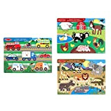 Melissa & Doug Set di 3, Puzzle con Pioli in Legno - Animali della fattoria, Safari e Veicoli | Giochi ...