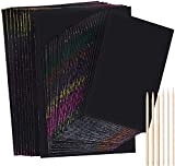 MELLIEX 40 PCS Scratch Art per Bambini Rainbow Carta da Gratta e Vinci per Magia Nera per Artigianato Fai-da-Te