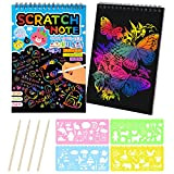 MELLIEX Scratch Art Notes per Bambini, Set di 2 Blocco da Disegno Arcobaleno Scratch Paper con 4 Penne Stilografiche in ...
