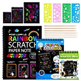 MELLIEX Scratch Art Notes per Bambini, Set di 3 Blocco da Disegno Arcobaleno Scratch Paper con 6 Penne Stilografiche in ...