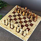 MESHNEW - Scacchiera in marmo fatto a mano, 15 x 38 cm, set di scacchi in marmo marrone e corallo, ...