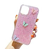 Miagon Cover Glitter per iPhone 12,Custodia Flessibile Silicone con Farfalla Design Morbido TPU Protettiva AntiGraffio Case
