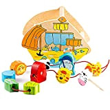 MIAS Arca di Noè - Giocattoli bambino, giochi legno - Giochi legno Montessori - Giocattoli Bambini con figure trainabili - ...