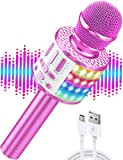 Microfono Karaoke Bambini Wireless, Bluetooth Microfono con Luci LED Multicolore per Cantare, Altoparlant Portatile Senza Fili, Funzione Eco, per Festa/KTV ...