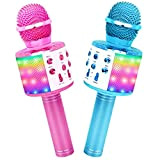 Microfono Wireless Bluetooth Karaoke per Bambini, 2Pcs 5-in-1 ICNOW Microfoni con LED Flash Compatibile con TV/Telefono/PC Macchina Karaoke per Adulti ...