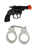 MIMIKRY Set di 2 pezzi per polizia, revolver e manette per donne e bambini, pistola per polizia