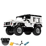 Modellino da costruzione telecomandato Jeep Truck con telecomando 2.4 GHz RC e mattoncini da montare, set completo, include:batteria e caricatore.