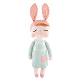 MOMSIV 13'' Metoo Angela Sleeping Bunny Rabbit Girl Baby Stuffed Plush Dolls Toys, Pink Ears with Grey Dress