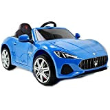Mondial Toys Auto Macchina Elettrica per Bambini 12V Maserat GranCabrio con Sedile in Pelle Telecomando 2.4G Porte Apribili (Blu)