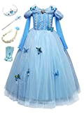 Monissy Costume Frozen Principessa Elsa Abito Blu Pizzo Manica Lunga Tulle Lucido Farfalla Tiara Parrucca Guanto Bacchetta Magica Costume Halloween ...