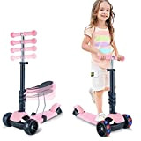 Monopattino per bambini con ruote illuminate a LED, 4 velocità, regolabile in altezza, rimovibile, regolabile, doppia ruota posteriore grande, per ...