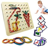 Montessori Giochi Geoboard di Legno con Carte e Elastici, 8x8 Perni Pegboard Pannello Puzzle di Forma Geometrici, Lspira l'immaginazione Creatività ...