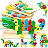 MOOING Puzzle in Legno per Bambini, 6 Pezzi Animali Giochi Montessori Bambini, 3D Legno Giocattoli Bambini, Giocattoli Animali da Puzzle ...
