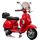 Moto Elettrica Scooter per Bambini Piaggio Vespa PX 150 12v Full Parabrezza e Bauletto Luci Suoni LED Mp3 (Rosso)