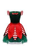 MSemis Costume da Elfo Bambina Velluto Vestito Natalizio Tutu Paillettes Cappello da Elfo Aiutante di Babbo Completo di Natale Santa ...