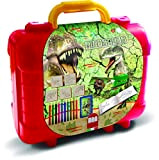 Multiprint Valigetta Travel Set Dinosauri, Made in Italy, Album da Colorare, con Puzzle e Matite, Set Timbrini Bimbi, in Legno ...