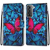 Nadoli Custodia Pelle per Samsung Galaxy S30 Plus,Colorato Dipinto Blu Rosso La Farfalla Interno TPU Cinturino da Polso Porta Carte ...